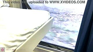 Public sex on the train, she shows her face with glasses 😈