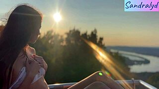 Suggestive nipple play in a paradise setting with latina hungarian solo long hair brunette natural tits