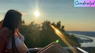 Suggestive nipple play in a paradise setting with latina hungarian solo long hair brunette natural tits