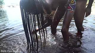 Hot Skinny African Village Girl Fucked Unexpectedly While Bathing Outdoor in Forest