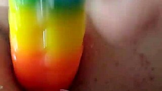 Rainbow Dildo Stretches Anal Hole