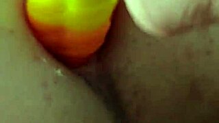 Rainbow Dildo Stretches Anal Hole