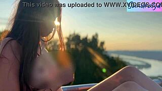 Suggestive nipple play in a paradise setting with latina hungarian solo long hair brunette natural tits