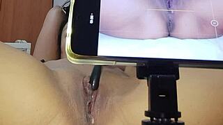 Horny Amateur Squirts and Cums While Masturbating with Dildo