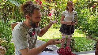 tied-up babe moans while sucking my big hard boner in pov