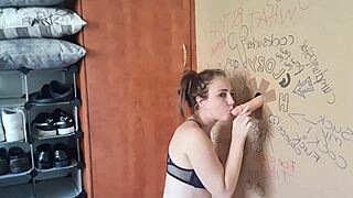 Tattoo Girl Goes Wild at Glory Hole with Brunette Babe Sucking and Fucking