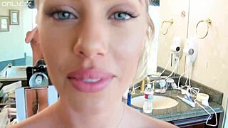 Blonde Nicole Aniston with huge fake tits fucks her dates in cowgirl position