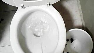 nude model sparks unexpected piss shower in the bathroom