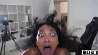 she moans as monster cock deepthroats her sweet ebony pussy
