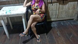 Sexy stepmother dresses as worker touching vagina and tits in homemade ranch sex