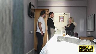 Busty Blonde Submissive Pounded Hard in Group Action