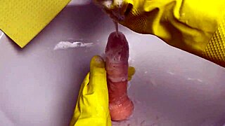 hot housewife cleans dildo after using it on her pussy