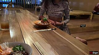 so i blasted cum on her face at a public sushi bar... she ate rolls with it dripping!