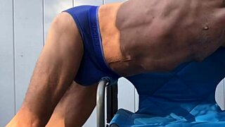 i'm doin deep pelvic stretchin in blue briefs