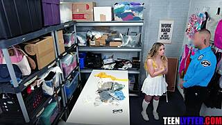 Tiny Teen 18+ Shoplifter Stripped and Fucked in Uniform