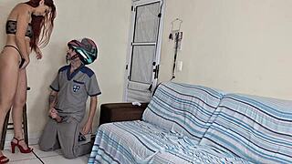 husband makes wife answer door in panties for the delivery guy, cuckold fun!