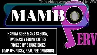 Karina Rose and two ebony cuties fucked by five huge dicks with DAP, pussy, pee drinking, dirty BBC version