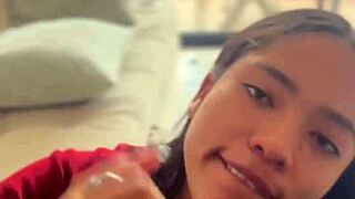 does she lick the huge cock of her neighbor?