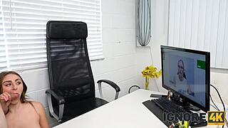 casting interview with big tits brunette on desk piercing natural tits sex