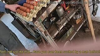 Straight farmer guy convinced for ranch handjob session.