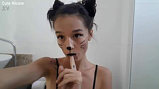 Cat Pee Fetish with Skinny Cutie