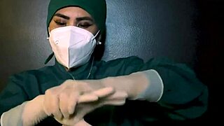 Latex gloves fetish with femdom elements in intimate session