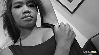 Asian Girl with Perfect Small 18+ Tits and Shaved Twat Rocks POV Cowgirl