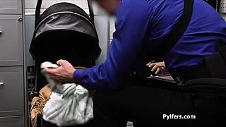 Office hottie steals dildo, gets big dick blowjob.