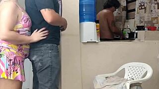 Blonde wife fucks next to cuckold husband.