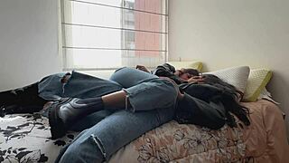 Two Latina Lesbians Trib and Lick Pussies in Leather.