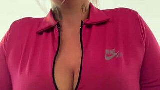 Blonde Brazilian TRAINING crazy HORNY at GYM, sweating through PUSSY on TITS