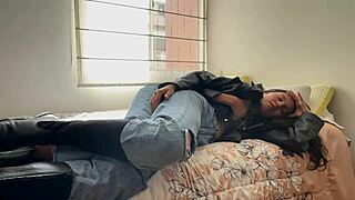 Two Latina Lesbians Trib and Lick Pussies in Leather.