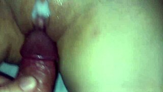 the naughty guy fucked me hard and came inside my shaved pussy at home