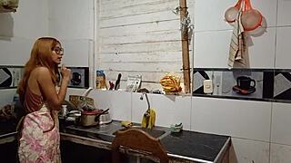 Lonely Wife Cooking Waits For Husband To Eat Her Shaved Pussy Instead Of Lunch