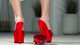 4k hot footfetish crushing fruits with bare feet and high heels