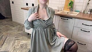 blonde teen shows lingerie then gets doggystyled quick