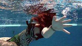 Diana Rius touches her hot tits underwater in the pool