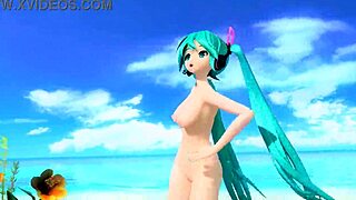 Hatsune miku in the dear cocoa girl project diva nude mod, fully nude.
