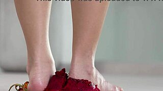 4k hot footfetish crushing fruits with bare feet and high heels
