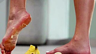 4k hot footfetish crushing fruits with bare feet and high heels