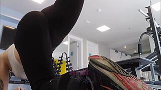 naughty blonde shows off wet ass nipples tight tits leggings at the gym