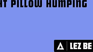 Cami Strella catches Lilly Bell humping pillow, turns into rough lesbian play.