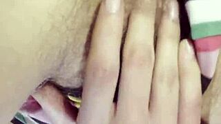 First time brunette cums hard on camera pov