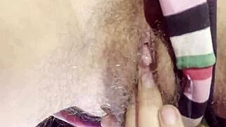 First time brunette cums hard on camera pov