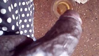 Salty rain falls on the shaved pussy of a milf wife