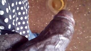 Salty rain falls on the shaved pussy of a milf wife