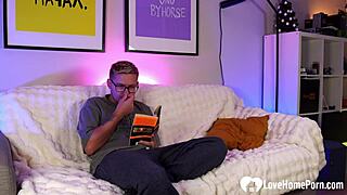 Bookworm babe teased then bent over for hardcore homemade pounding