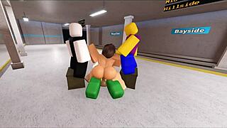 Roblox Bitch Gets Fucked Hard by Three Noobs in Gangbang!