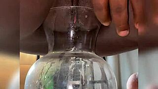 Salty rain falls on the shaved pussy of a milf wife