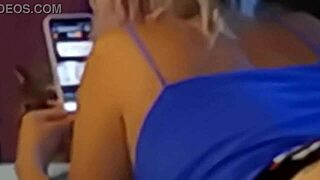 My stepsister enjoys watching videos in her bedroom